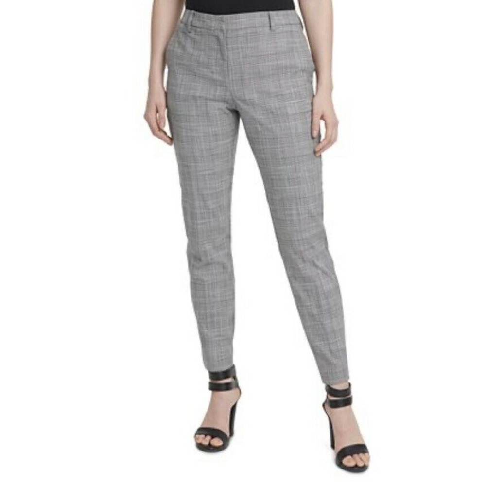 DKNY Women's Essex Plaid Ankle Pants Petite Sz 14 NWT Black Gray White